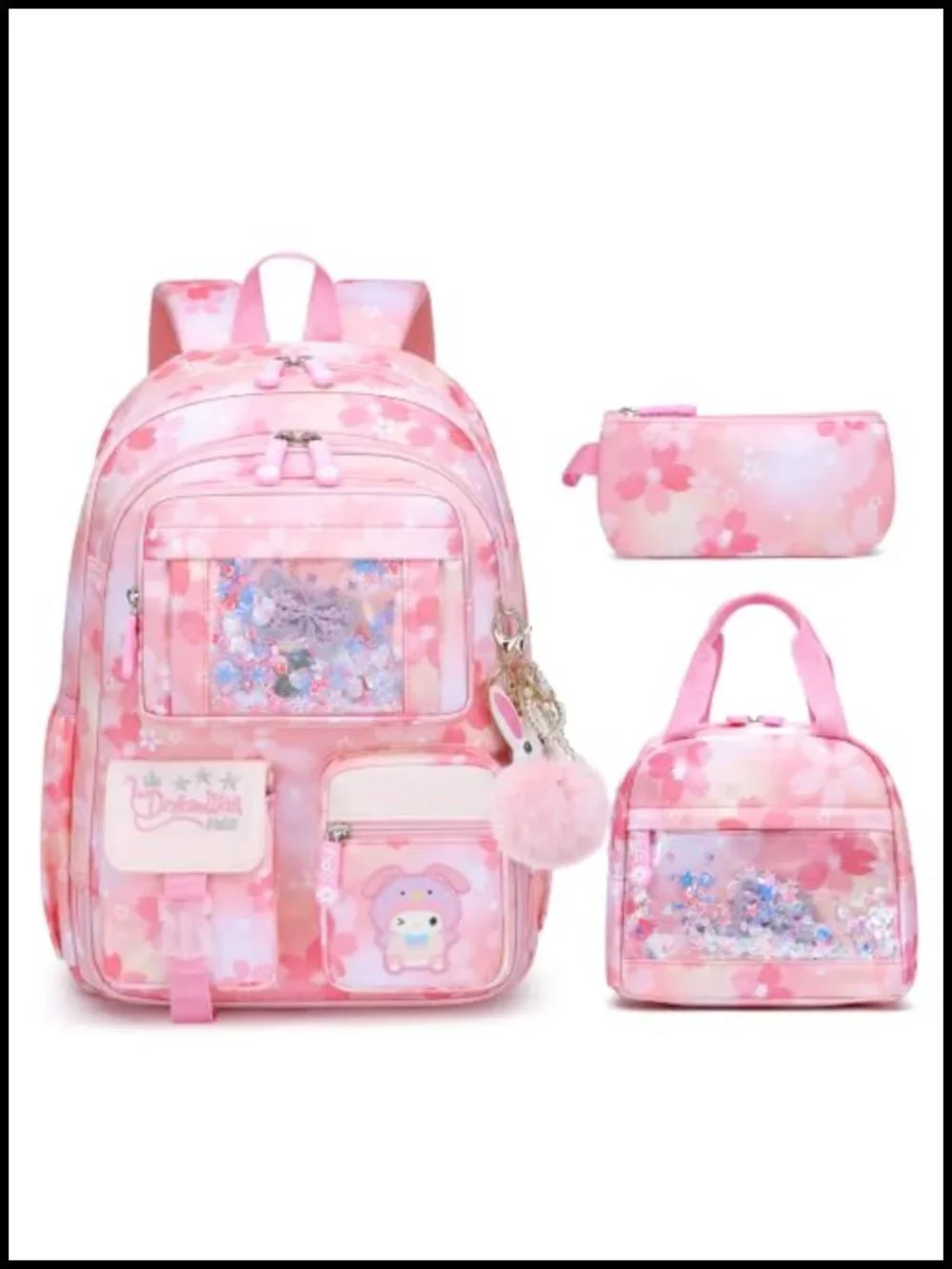 Girls Backpack Set with Lunch Box and Pencil Case, Water-Resistant School Bag